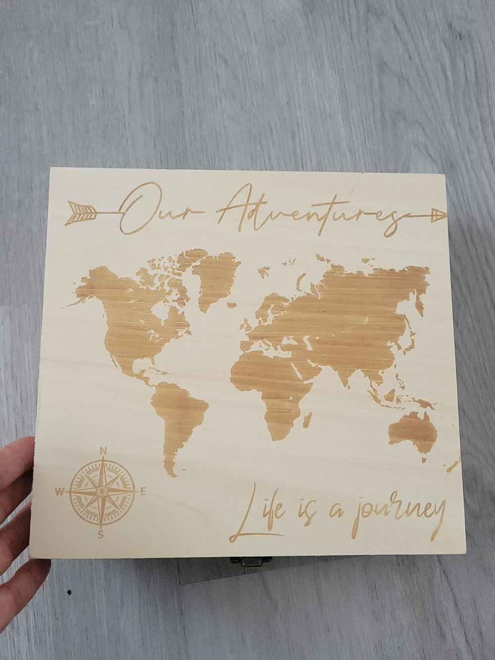 Our Adventures Wooden Map Keepsake Box - Natural
